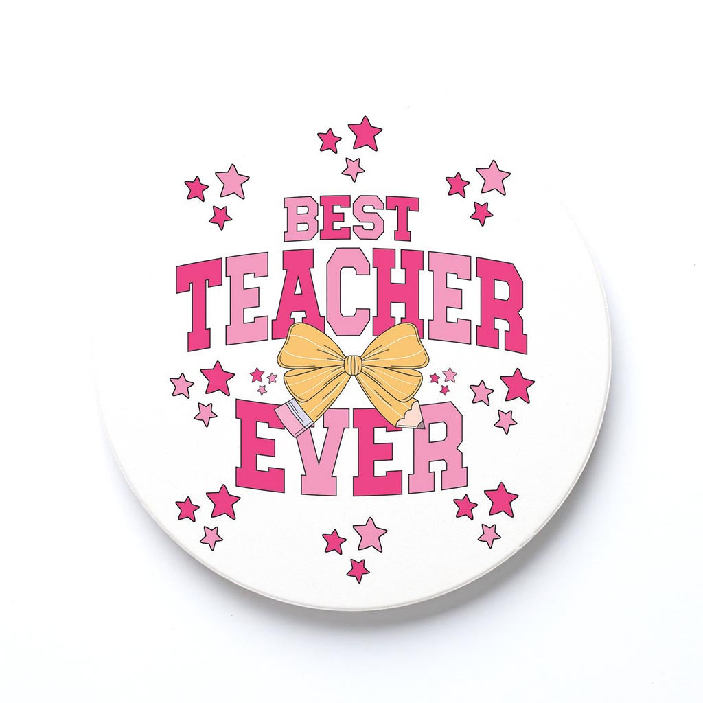 Ceramic Round Coaster-Classroom Coquette Best Teacher Ever -0