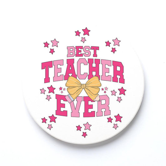 Ceramic Round Coaster-Classroom Coquette Best Teacher Ever -0