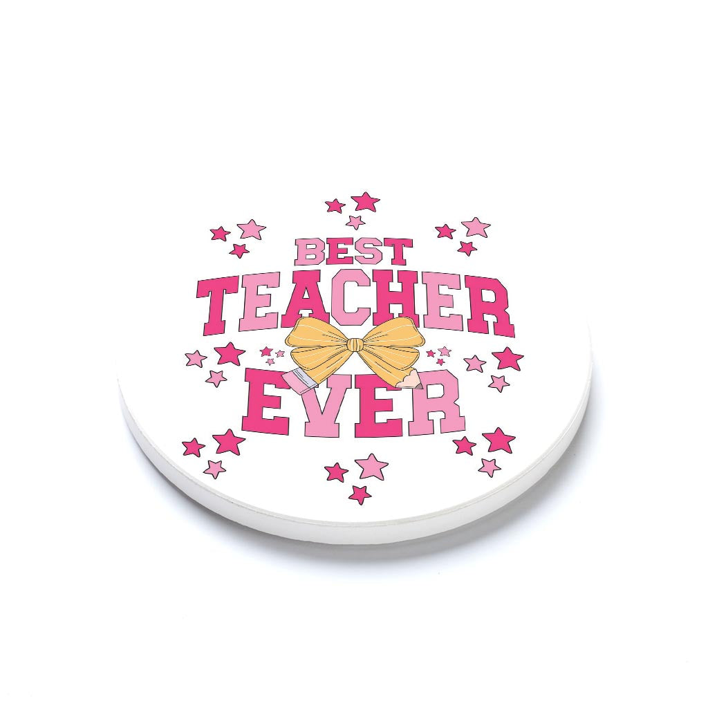 Ceramic Round Coaster-Classroom Coquette Best Teacher Ever -1
