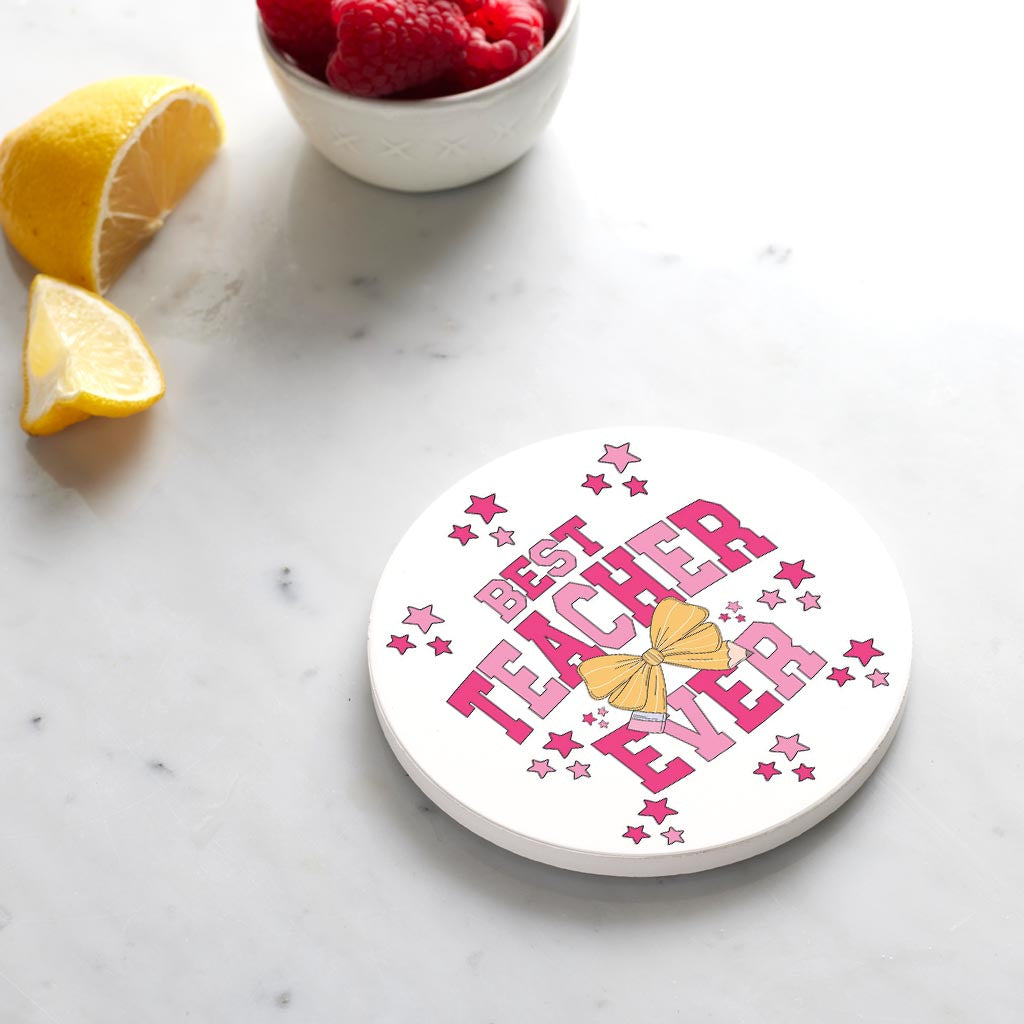 Ceramic Round Coaster-Classroom Coquette Best Teacher Ever -4