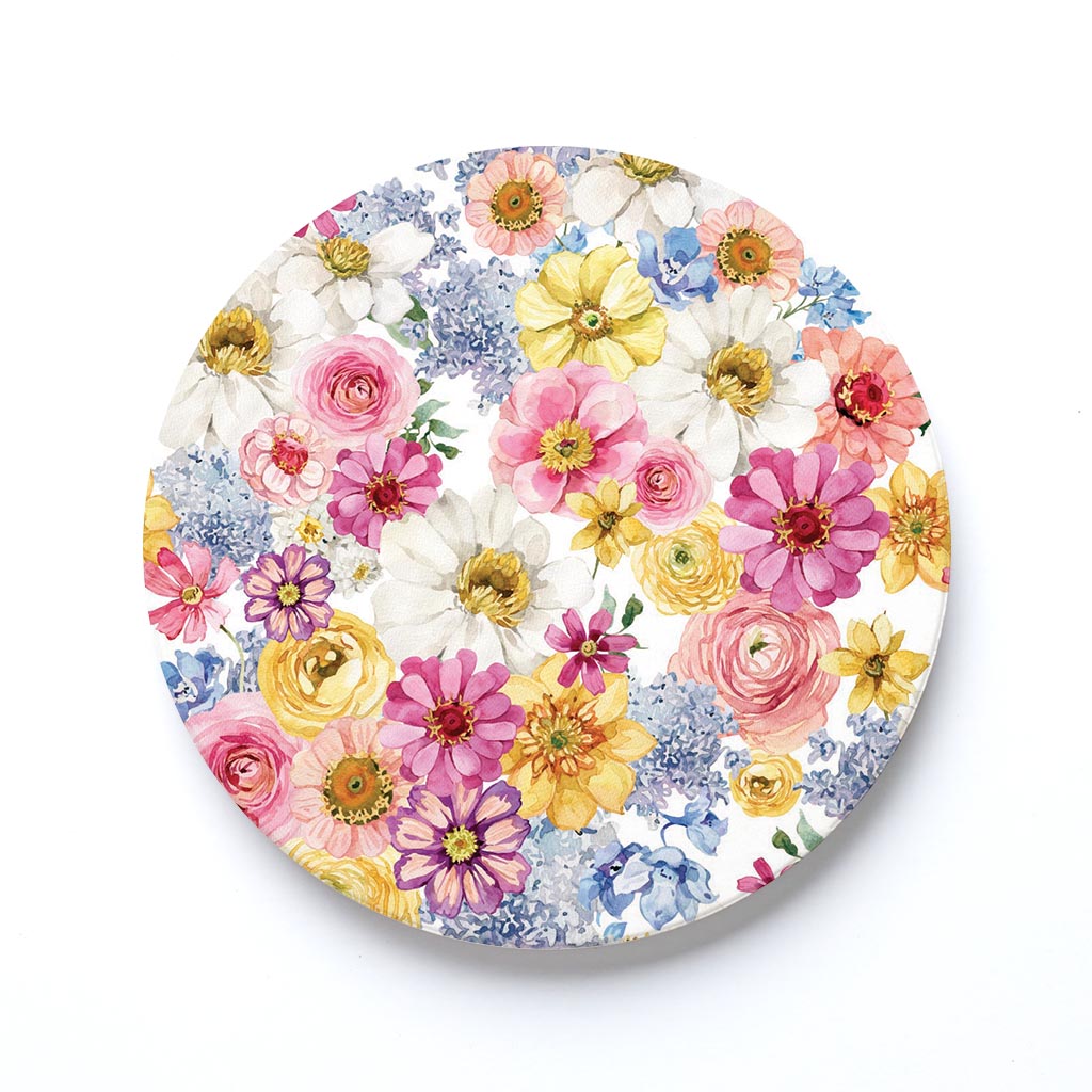 Ceramic Round Coaster-Fantasy Garden Florals 1 -0