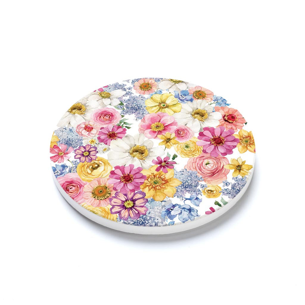 Ceramic Round Coaster-Fantasy Garden Florals 1 -1