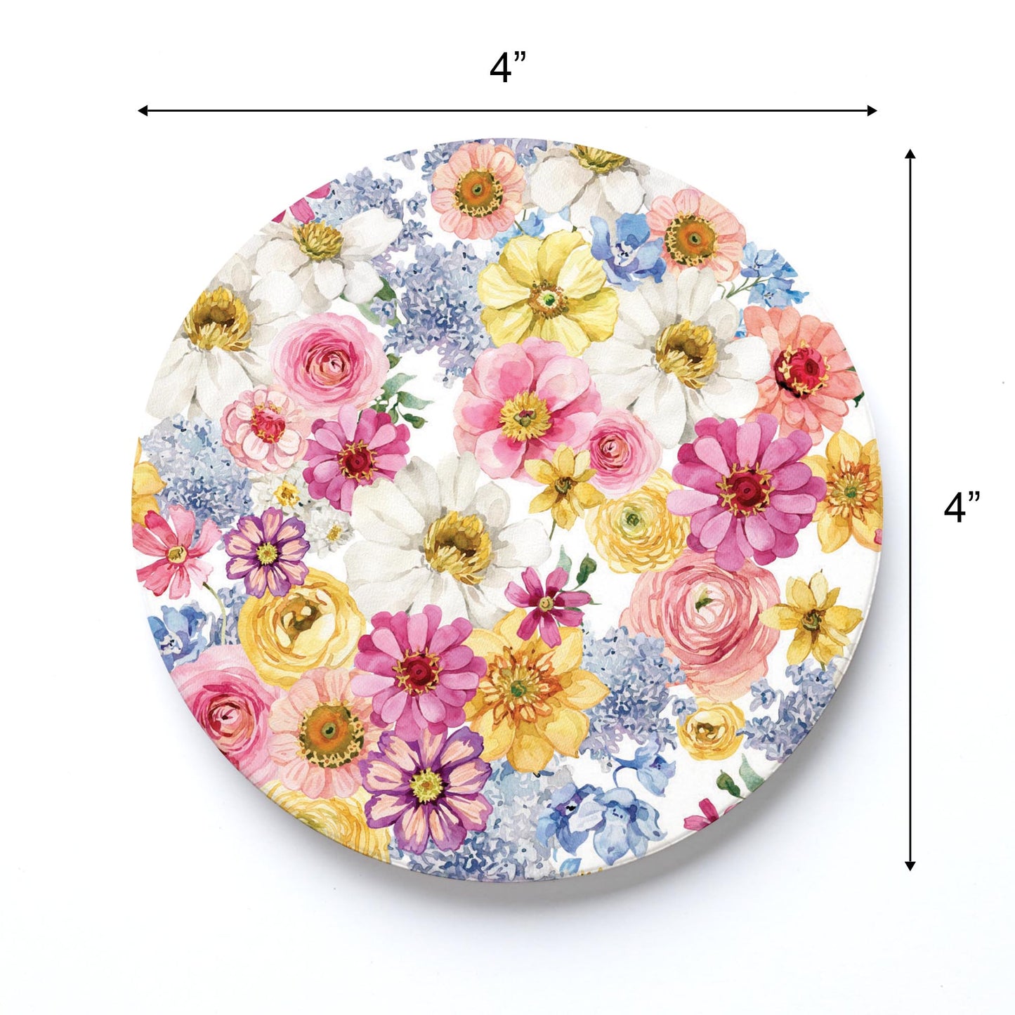 Ceramic Round Coaster-Fantasy Garden Florals 1 -3
