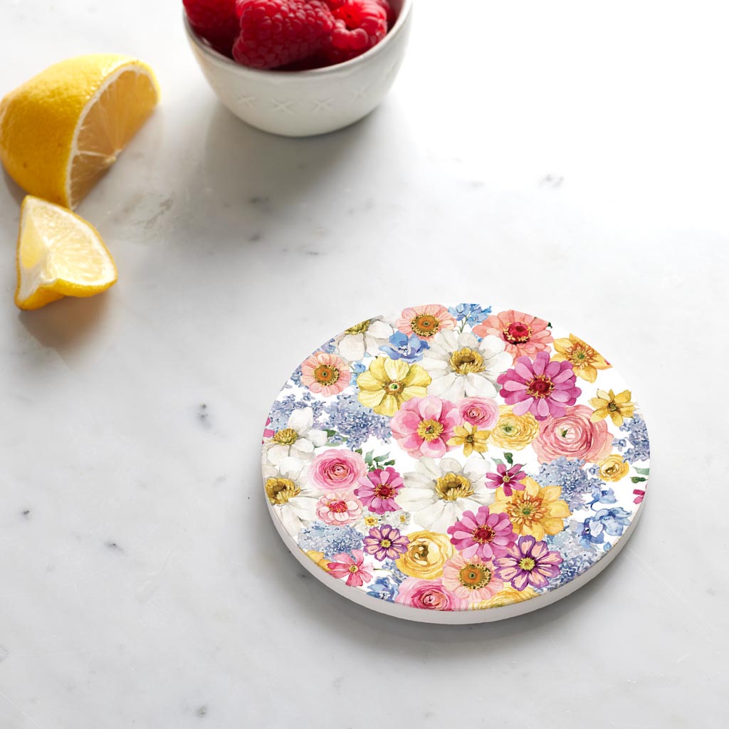 Ceramic Round Coaster-Fantasy Garden Florals 1 -4