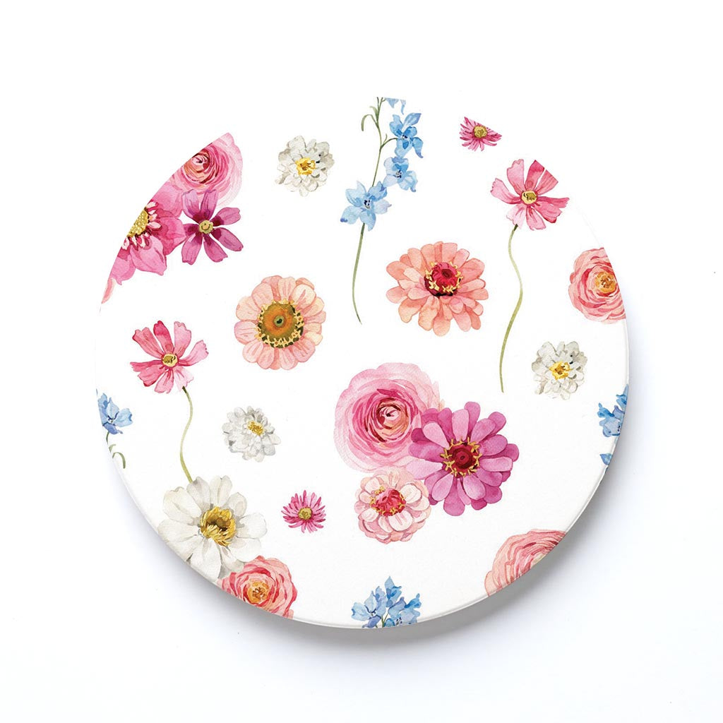 Ceramic Round Coaster-Fantasy Garden Florals 2 -0