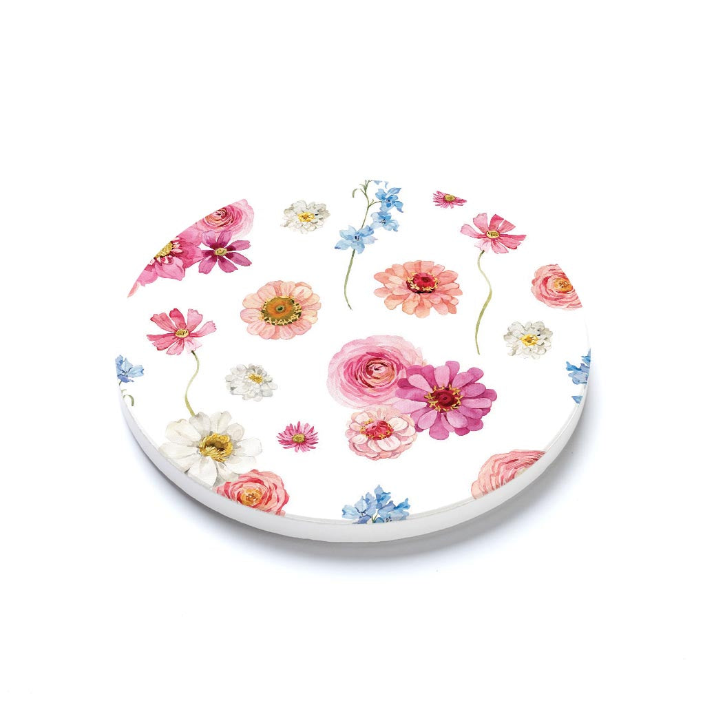Ceramic Round Coaster-Fantasy Garden Florals 2 -1