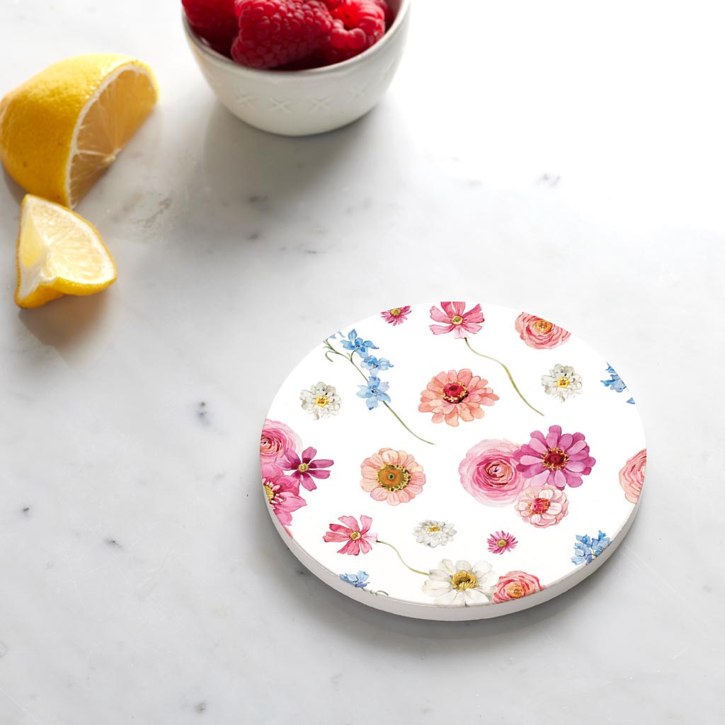 Ceramic Round Coaster-Fantasy Garden Florals 2 -4
