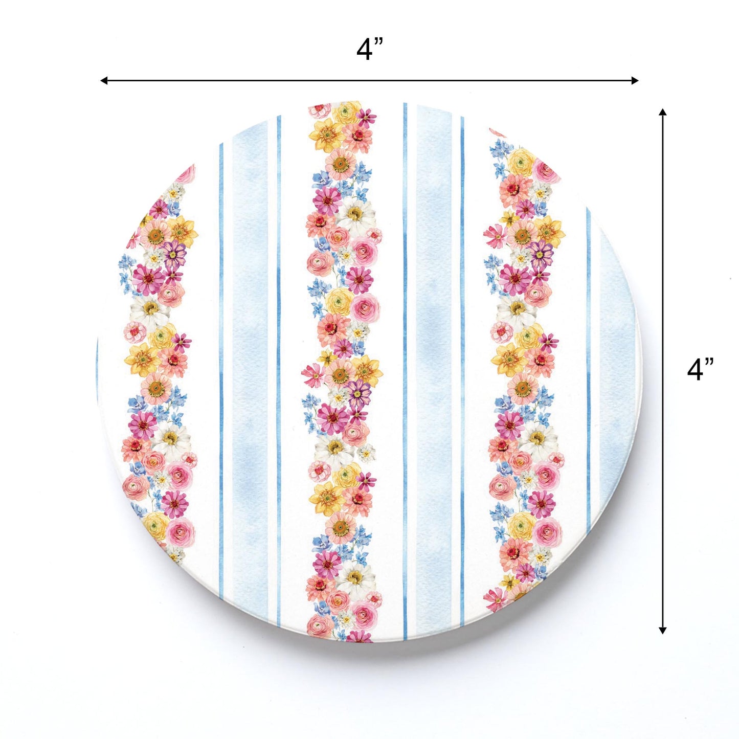Ceramic Round Coaster-Fantasy Garden Flower Stripes -3