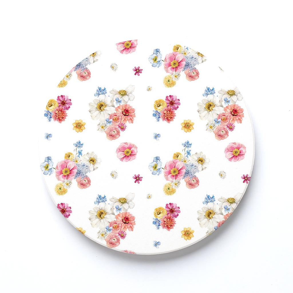 Ceramic Round Coaster-Fantasy Garden Florals 4 -0