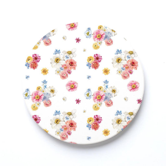 Ceramic Round Coaster-Fantasy Garden Florals 4 -0