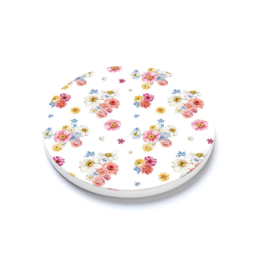 Ceramic Round Coaster-Fantasy Garden Florals 4 -1