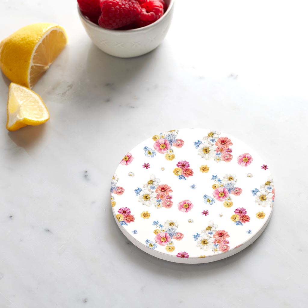 Ceramic Round Coaster-Fantasy Garden Florals 4 -4