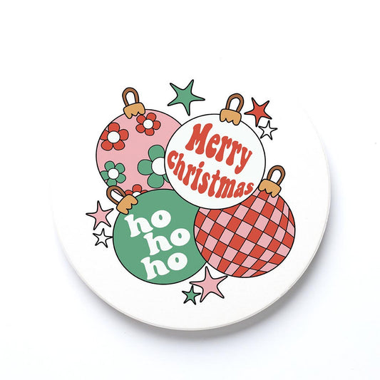 Ceramic Round Coaster-Retro Christmas Ornaments