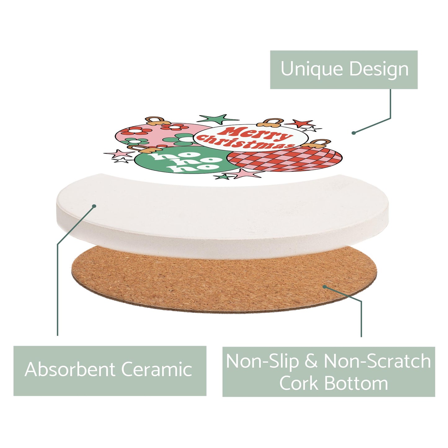 Ceramic Round Coaster-Retro Christmas Ornaments