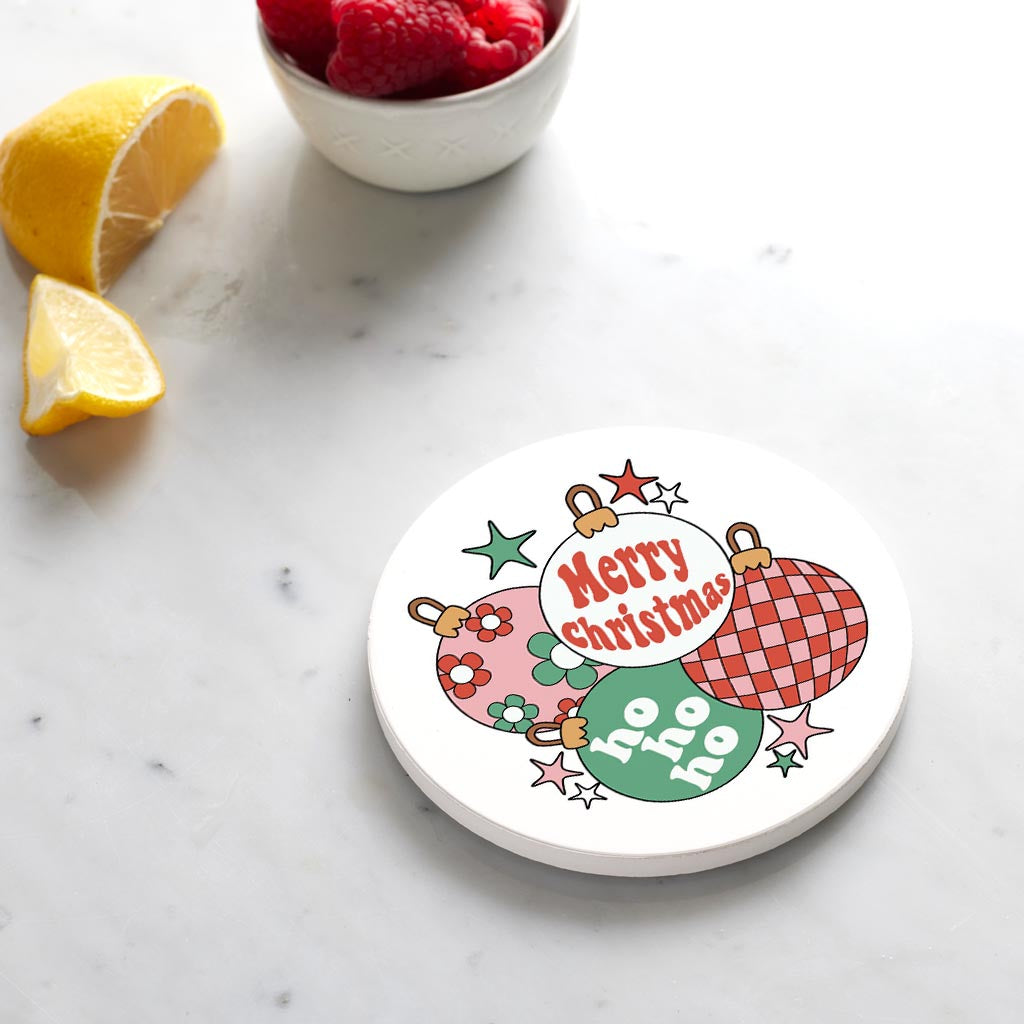 Ceramic Round Coaster-Retro Christmas Ornaments