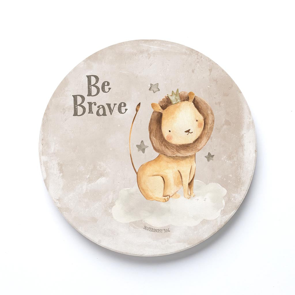 Ceramic Round Coaster-Be Brave Lion Painted Background