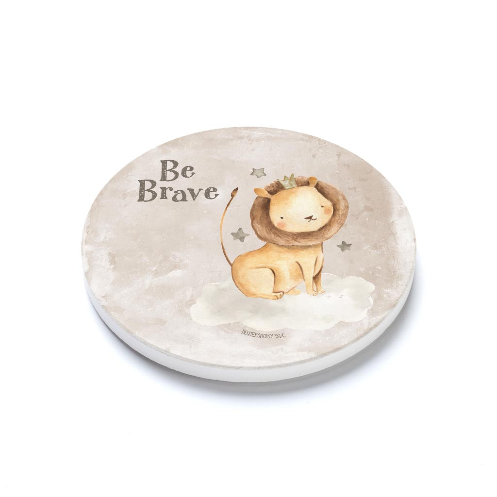 Ceramic Round Coaster-Be Brave Lion Painted Background