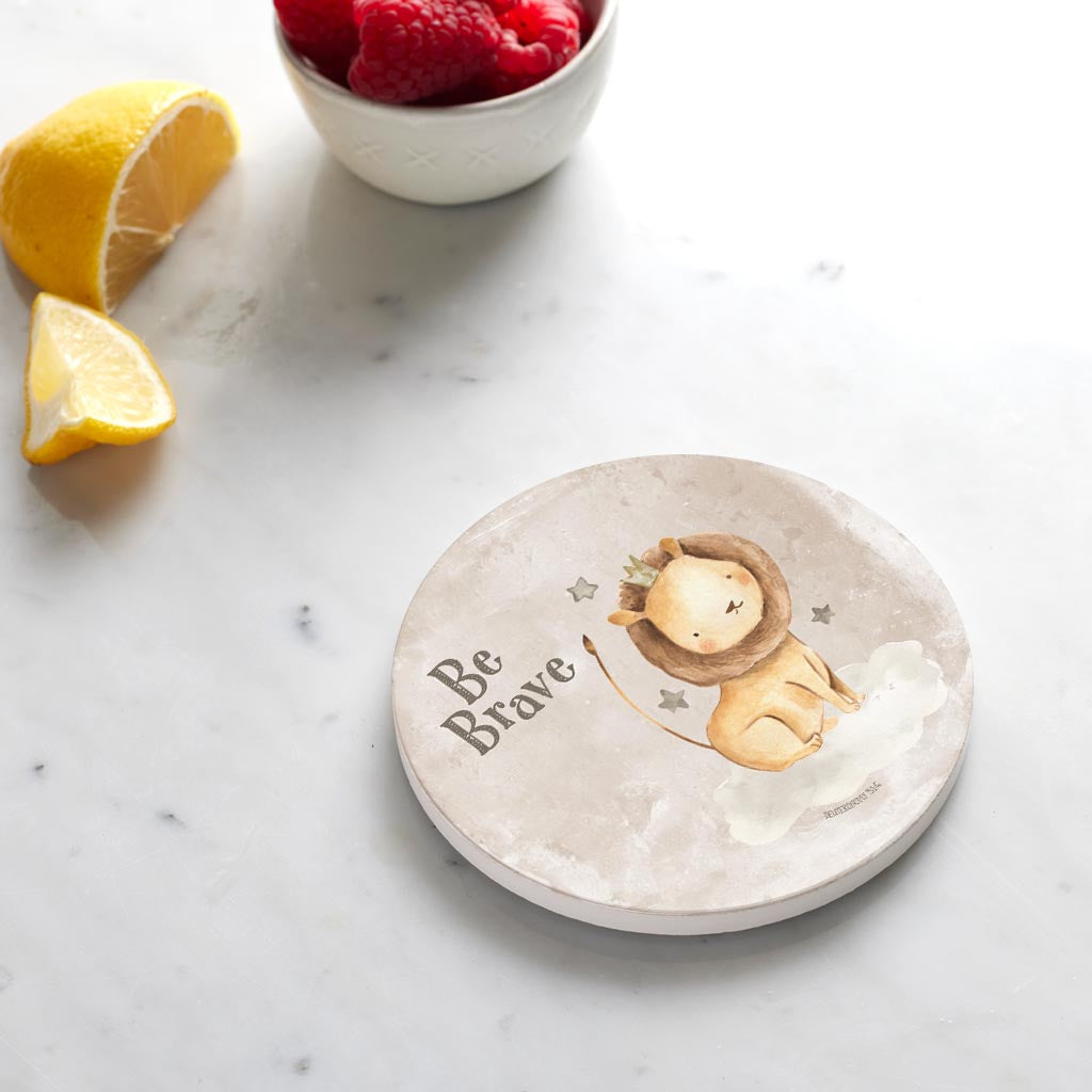Ceramic Round Coaster-Be Brave Lion Painted Background