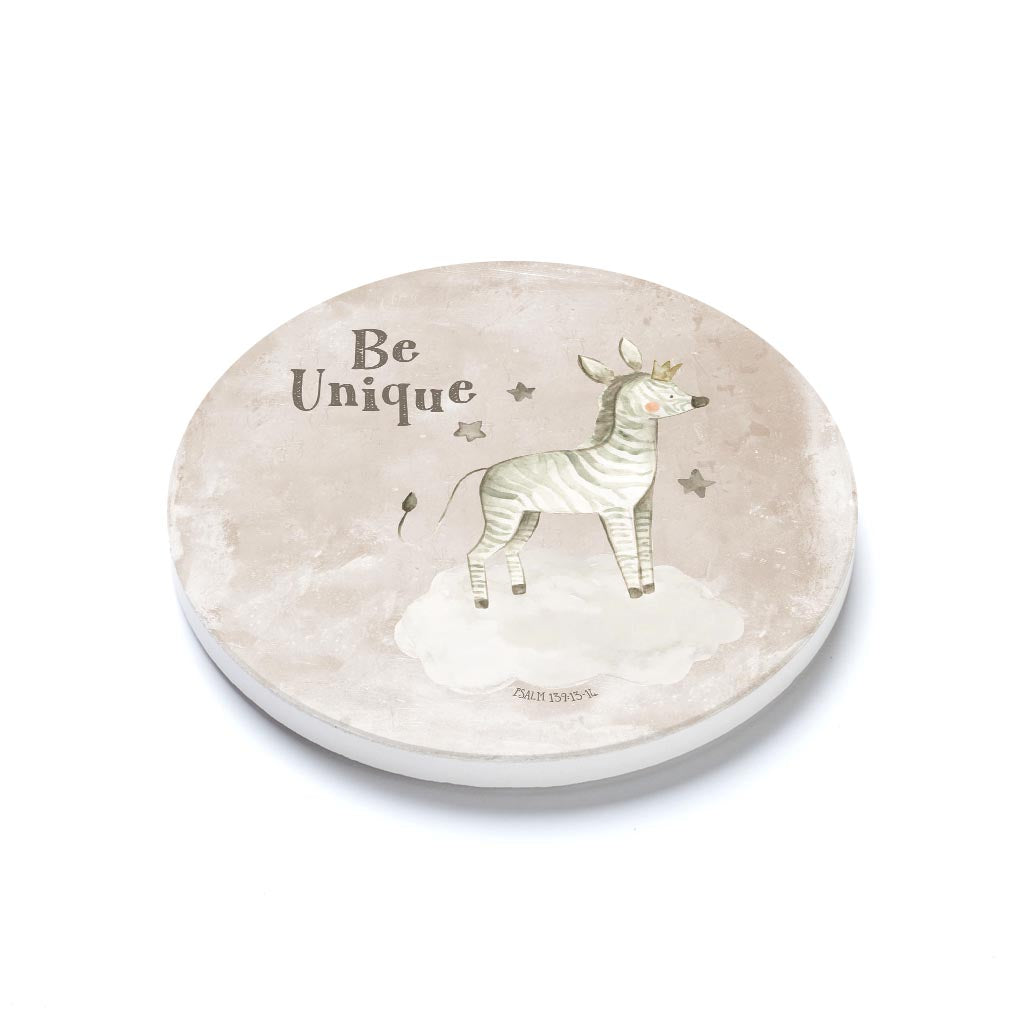 Ceramic Round Coaster-Be Unique Zebra Painted Background