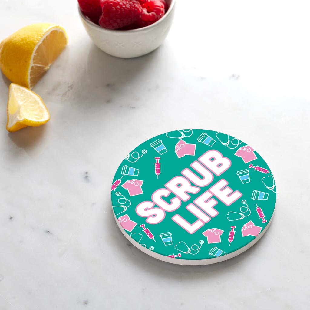 Ceramic Round Coaster-Scrub Life
