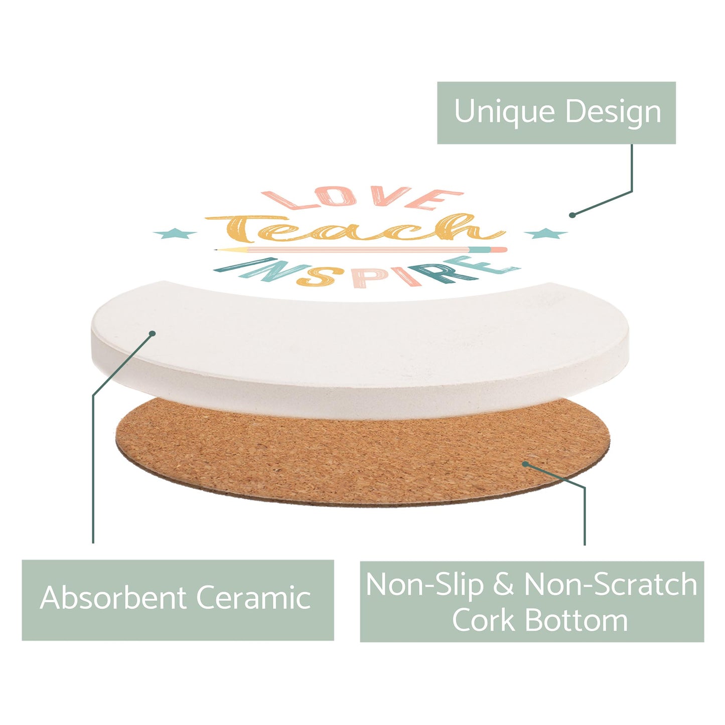 Ceramic Round Coaster-Love Teach Inspire