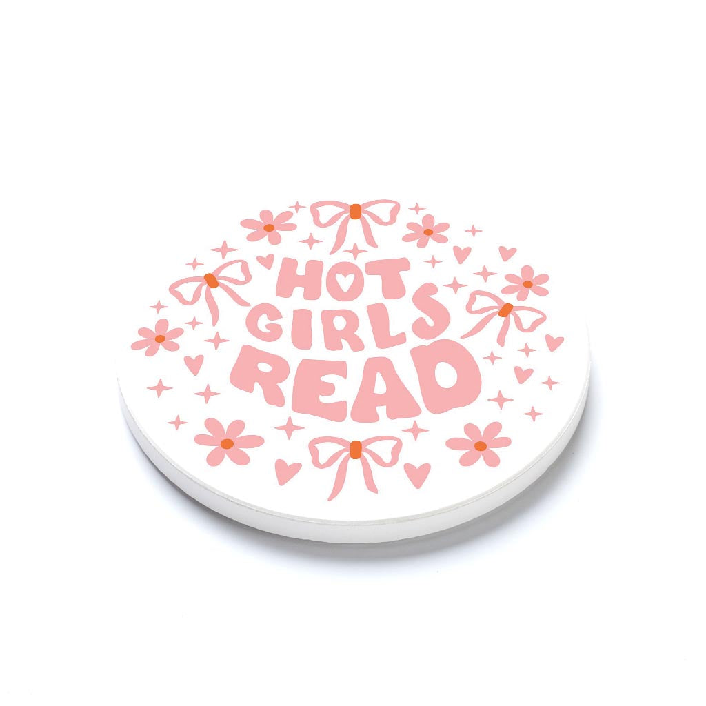Ceramic Round Coaster-Hot Girls Read -1