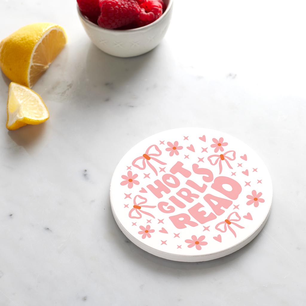 Ceramic Round Coaster-Hot Girls Read -4
