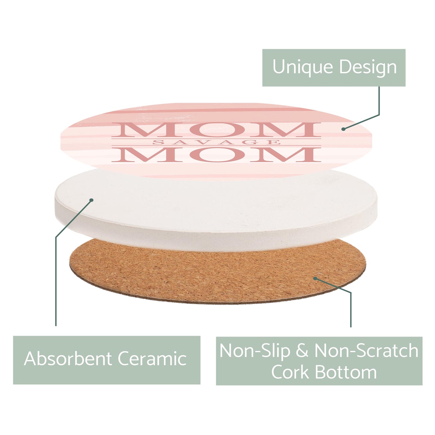 Ceramic Round Coaster-Mom Savage Mom -2