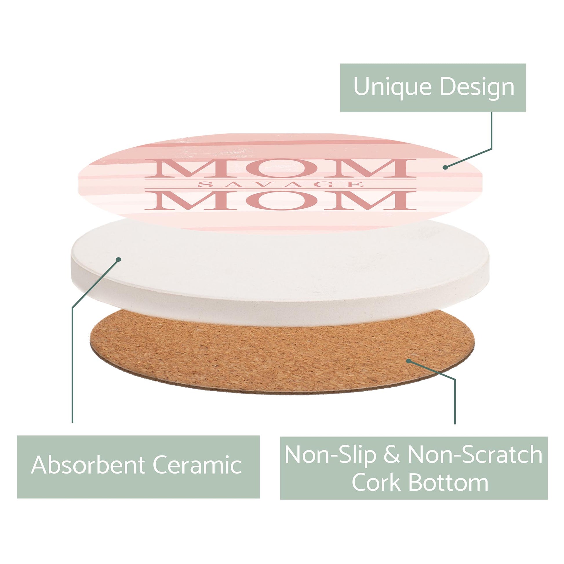 Ceramic Round Coaster-Mom Savage Mom -2
