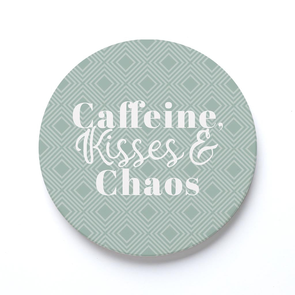 Ceramic Round Coaster-Caffeine Kisses & Chaos -0