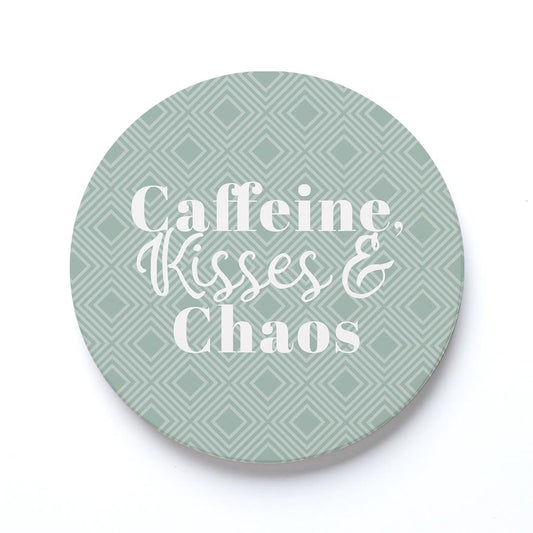 Ceramic Round Coaster-Caffeine Kisses & Chaos -0