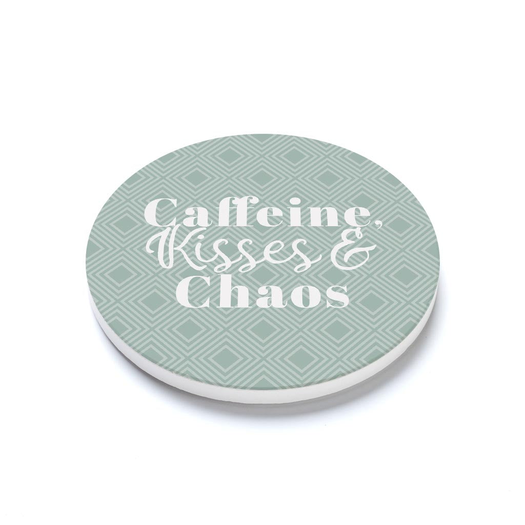Ceramic Round Coaster-Caffeine Kisses & Chaos -1