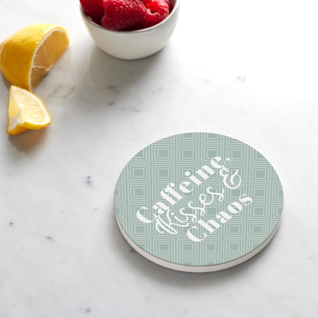 Ceramic Round Coaster-Caffeine Kisses & Chaos -4