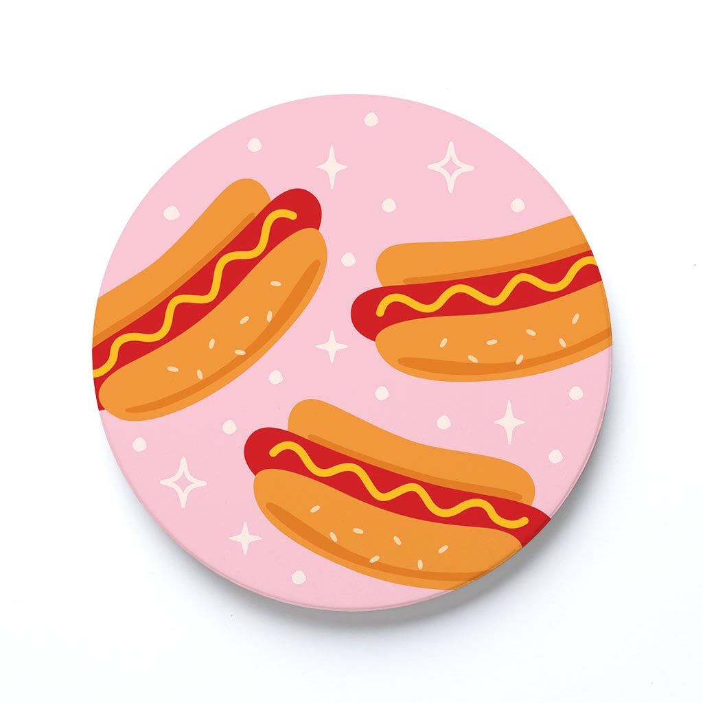 Ceramic Round Coaster-Hot Dogs Pattern -0