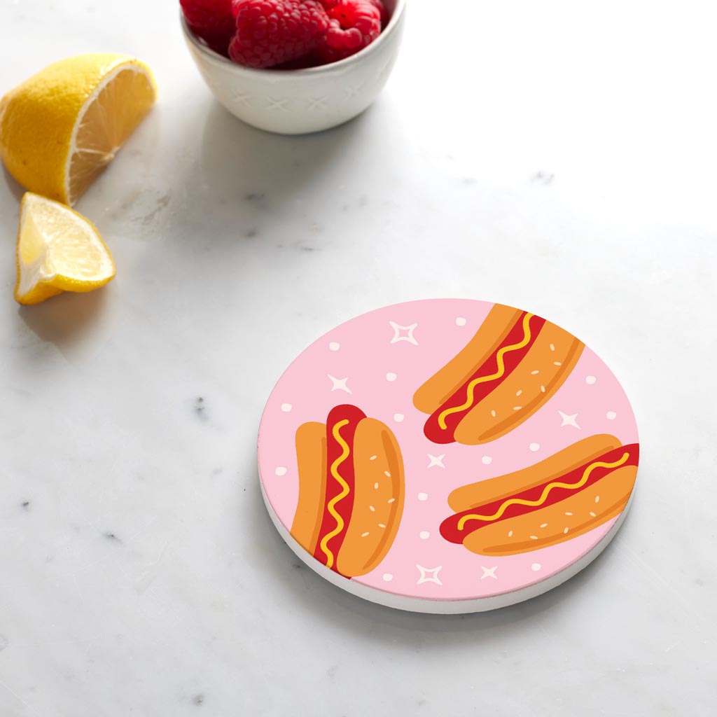Ceramic Round Coaster-Hot Dogs Pattern -4