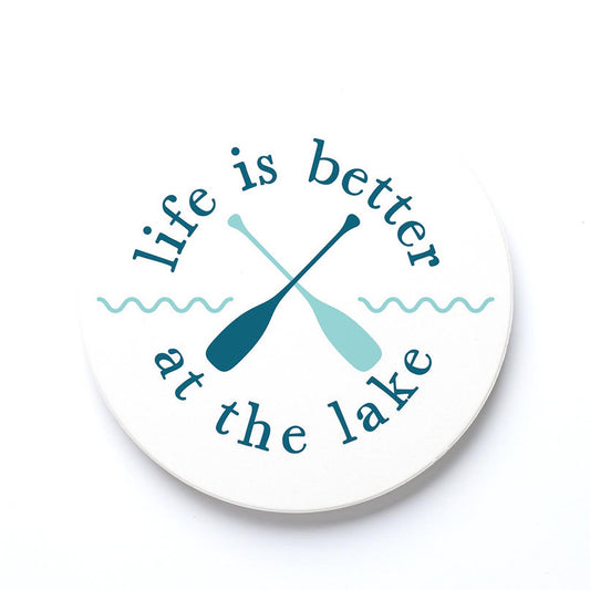 Ceramic Round Coaster-Life Is Better At The Lake -0