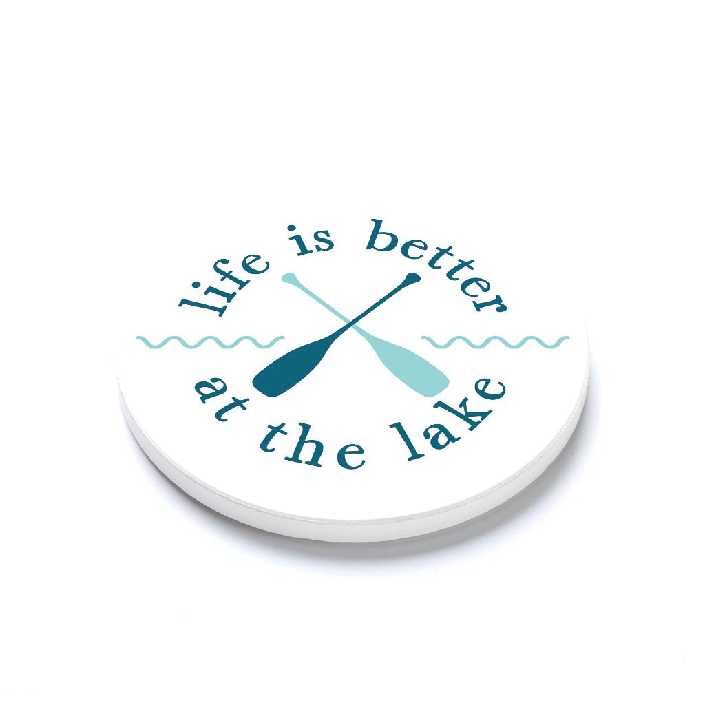 Ceramic Round Coaster-Life Is Better At The Lake -1
