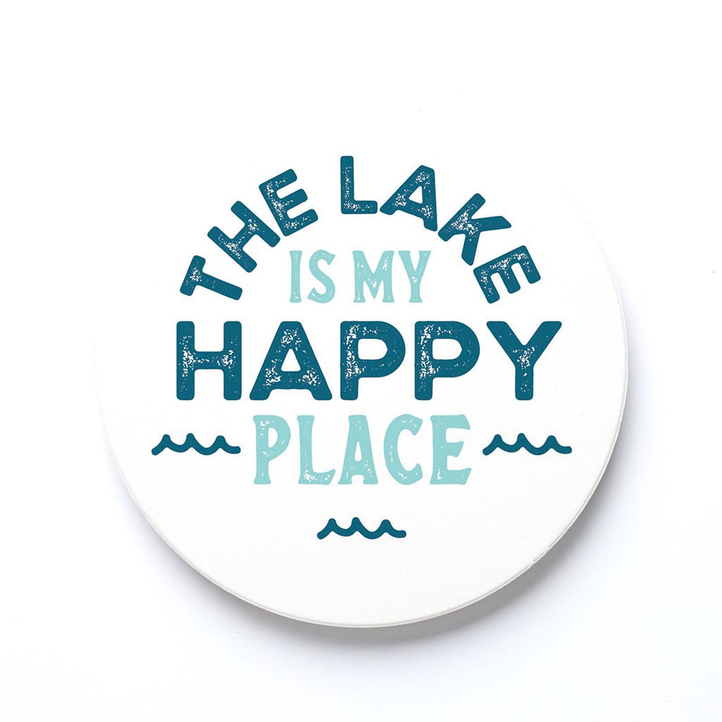 Ceramic Round Coaster-The Lake Is My Happy Place -0