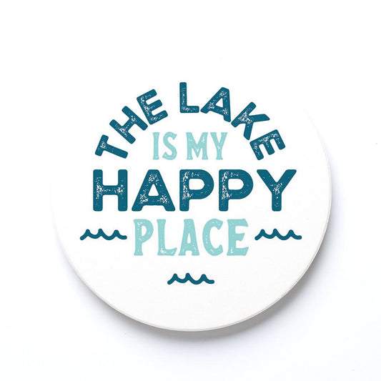 Ceramic Round Coaster-The Lake Is My Happy Place -0