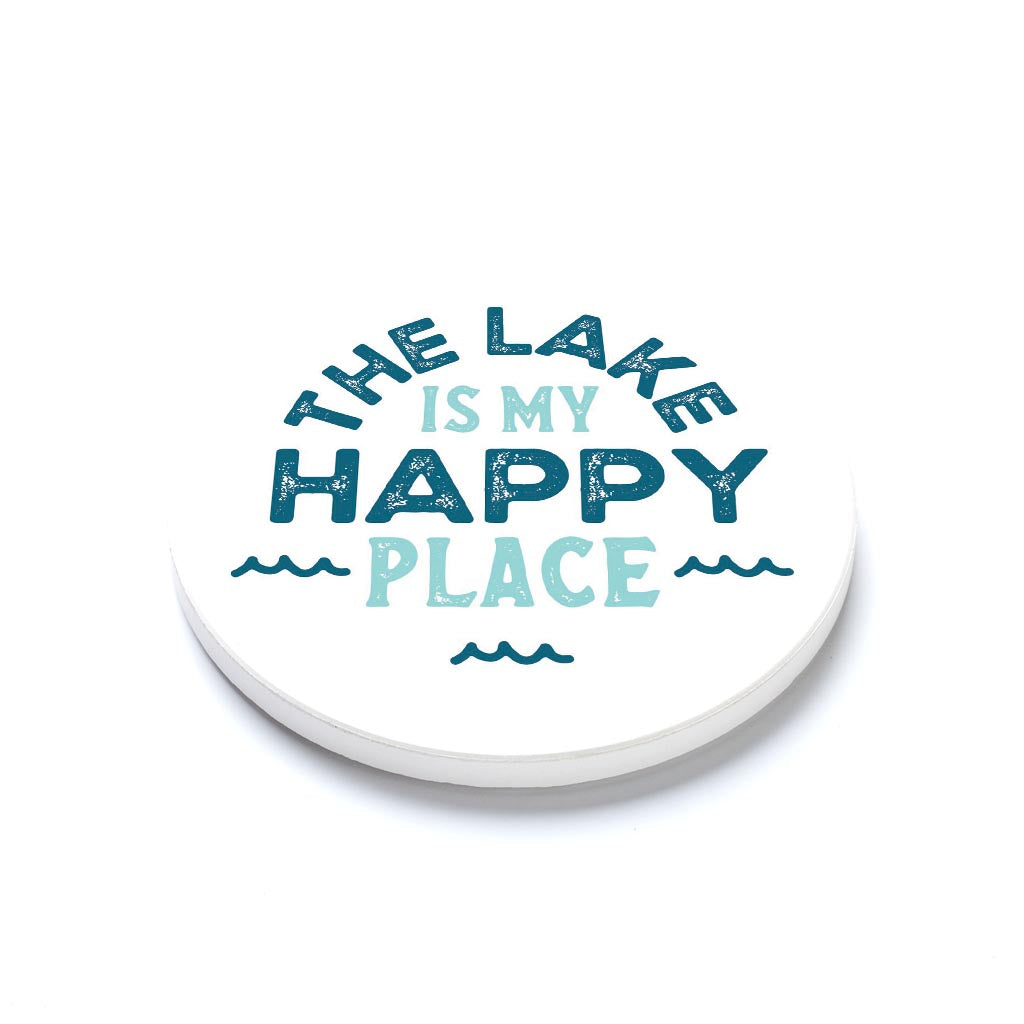 Ceramic Round Coaster-The Lake Is My Happy Place -1