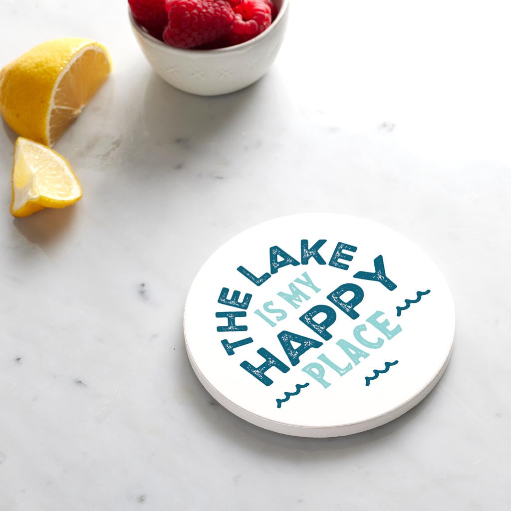 Ceramic Round Coaster-The Lake Is My Happy Place -4