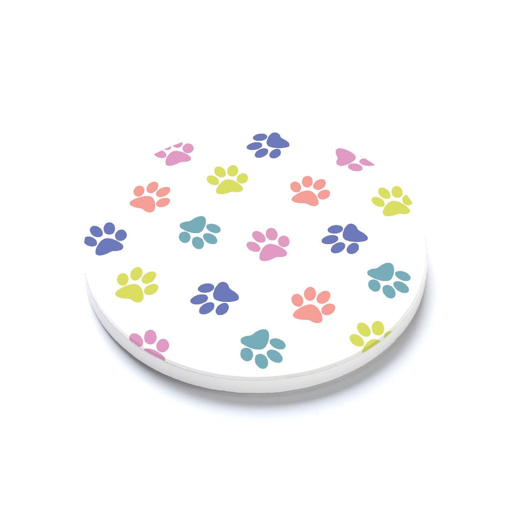Ceramic Round Coaster-Paw Pattern on White -1
