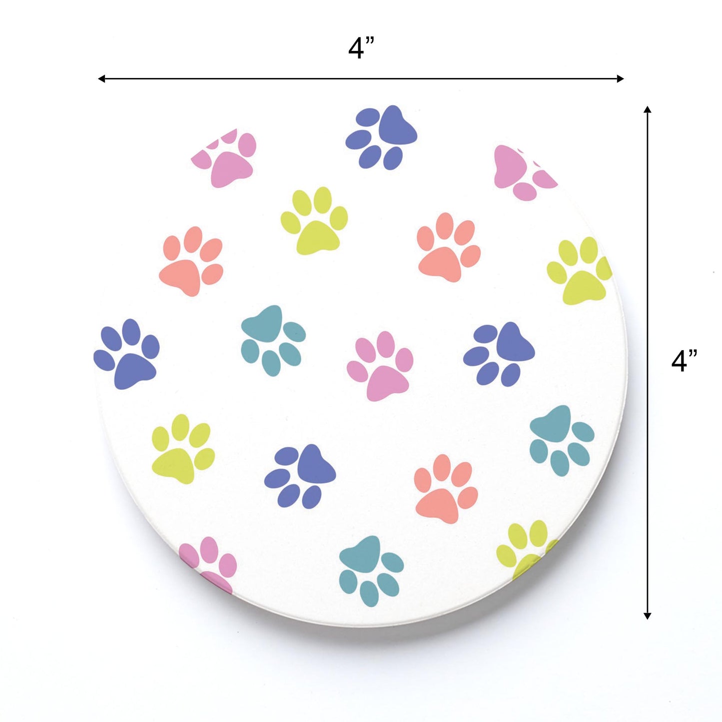 Ceramic Round Coaster-Paw Pattern on White -3