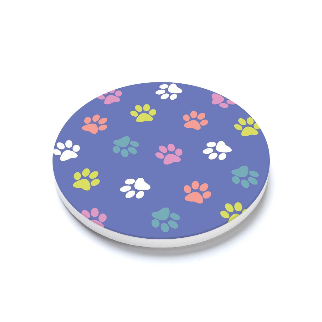 Ceramic Round Coaster-Paw Pattern on Purple -1