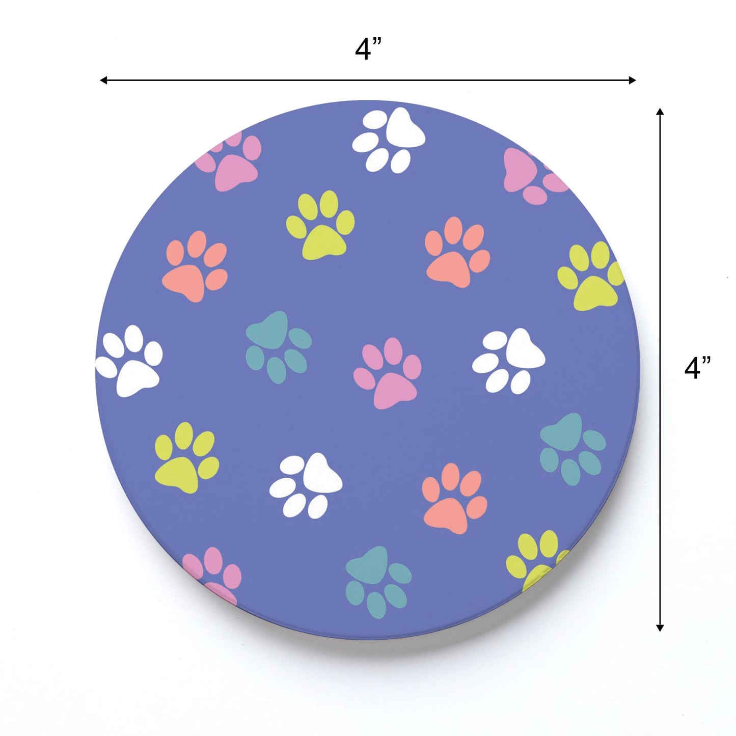 Ceramic Round Coaster-Paw Pattern on Purple -3
