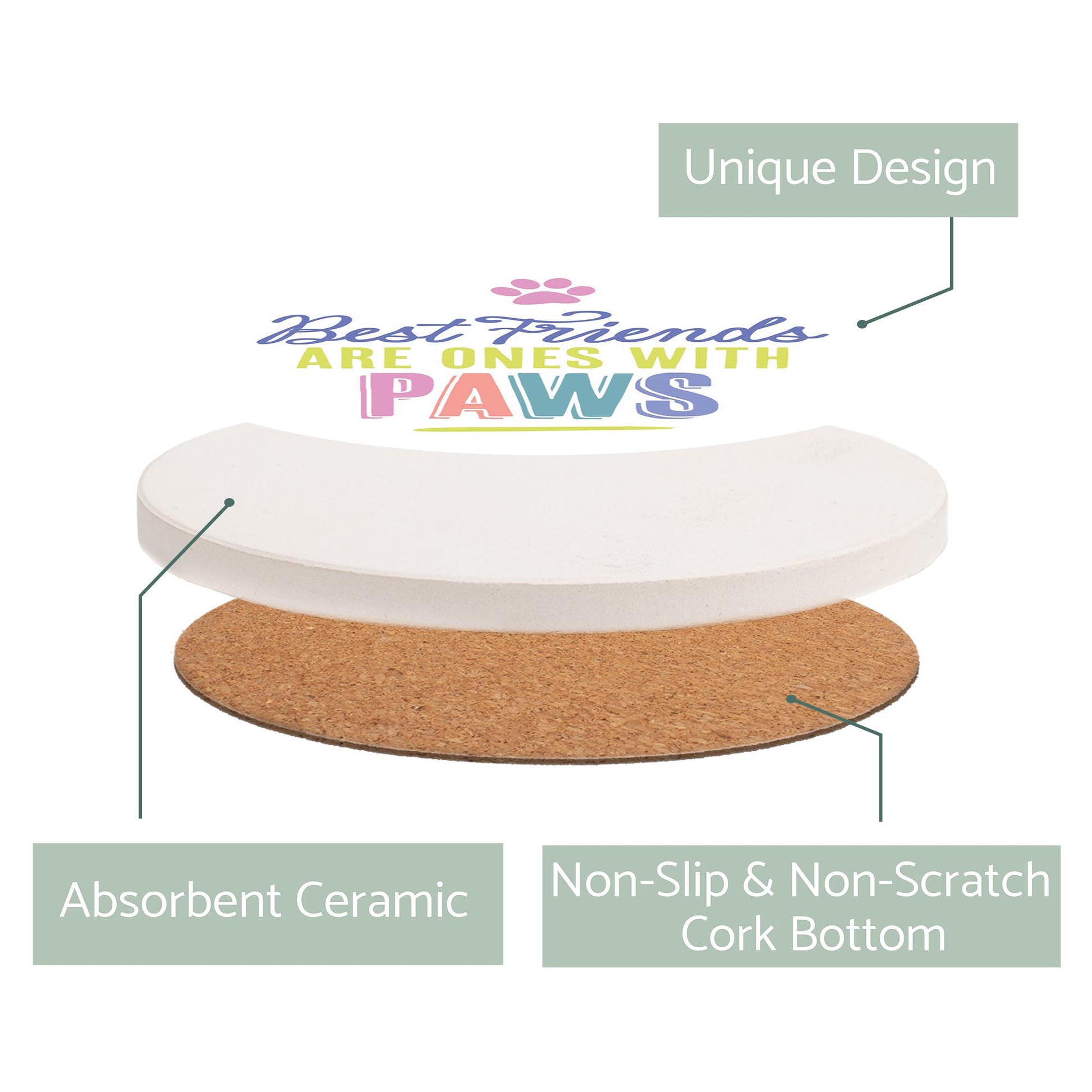 Ceramic Round Coaster-Best Friends Are Ones With Paws -2