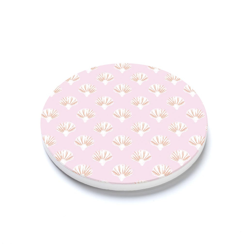 Ceramic Round Coaster-Pink Shell Pattern -1