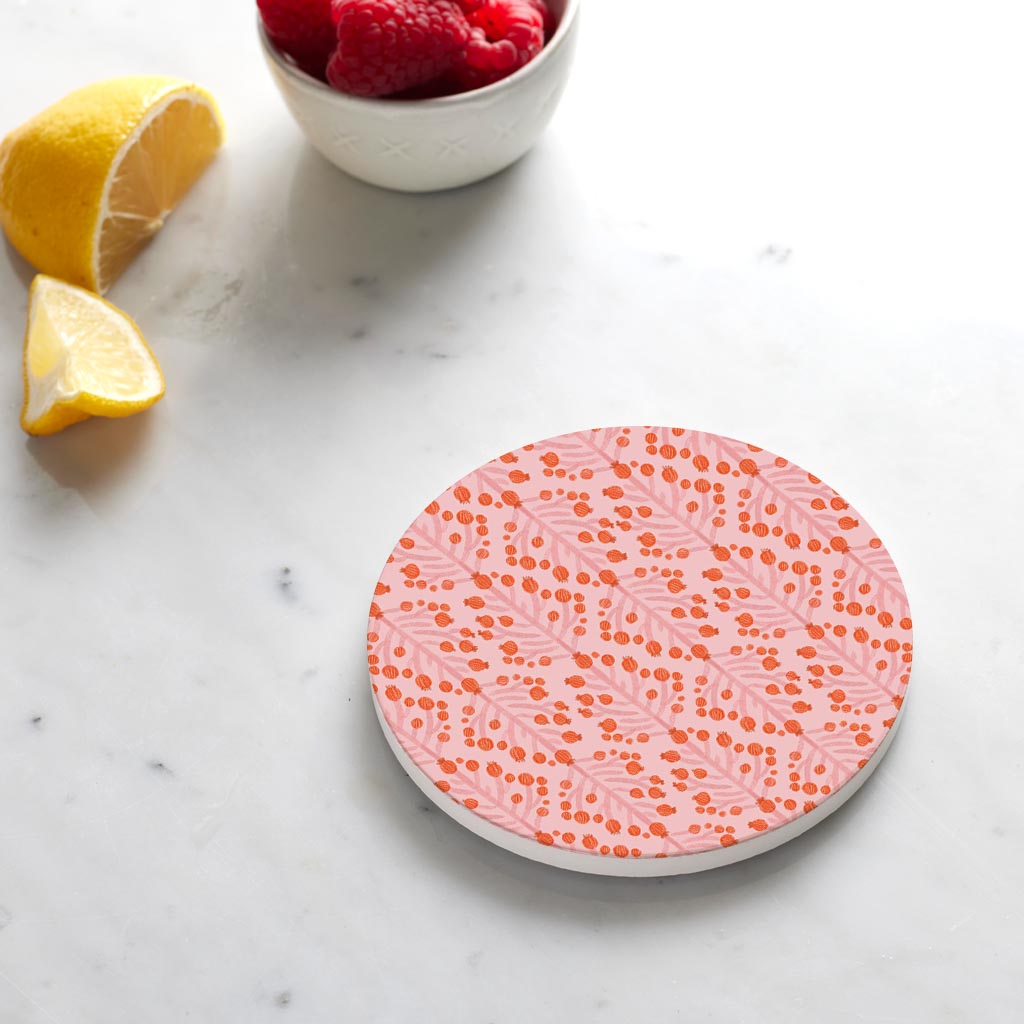 Ceramic Round Coaster-Pretty Things Pink Pattern