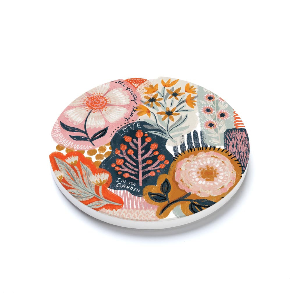 Ceramic Round Coaster-Pretty Things Abstract Florals