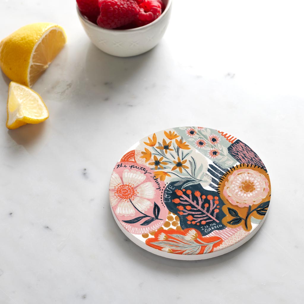 Ceramic Round Coaster-Pretty Things Abstract Florals